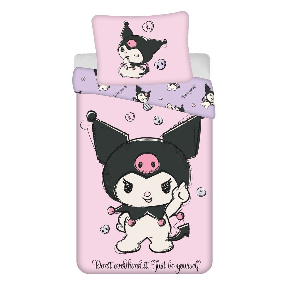 Rózsaszín egyszemélyes pamut gyerek ágyneműhuzat 140x200 cm Hello Kitty "Kuromi" – Jerry Fabrics