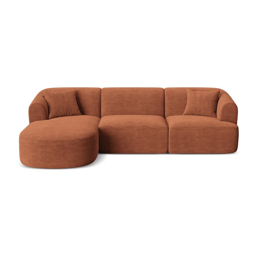 Terrakotta színű kordbársony sarokkanapé (bal oldali-heverő résszel) Campi – Cosmopolitan Design
