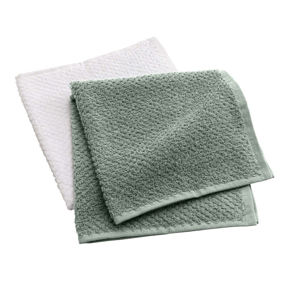 Fehér-zöld frottír pamut törölköző szett 2 db-os 50x50 cm Gourmet – douceur d'intérieur