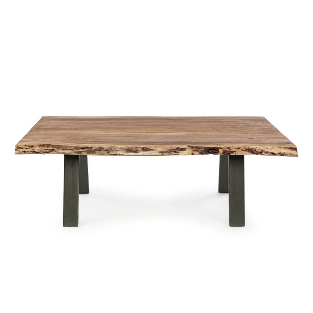 Fekete-natúr színű dohányzóasztal akácfa asztallappal 65x115 cm Aron – Bizzotto