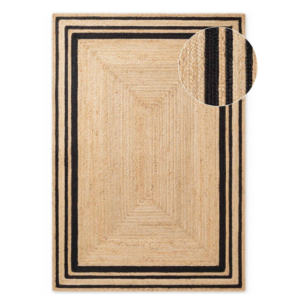 Fekete-natúr színű kétoldalas-kézi szövésű juta szőnyeg 80x150 cm Looma – Hanse Home