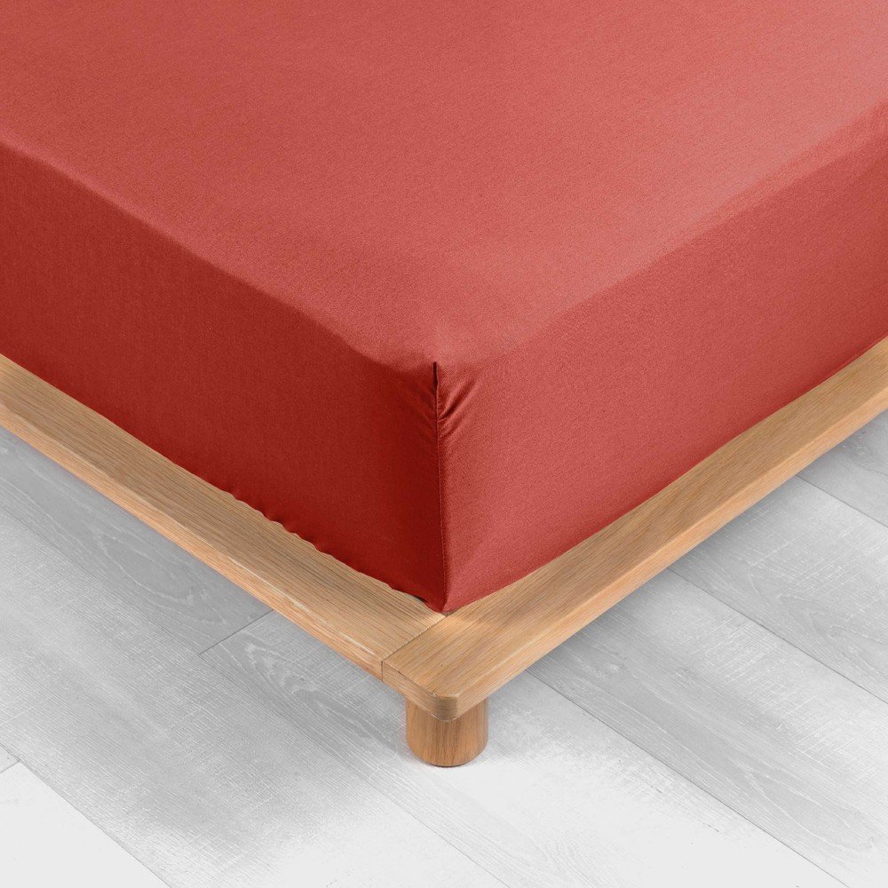 Téglavörös gumis pamut-perkál lepedő 90x190 cm Percaline – douceur d'intérieur