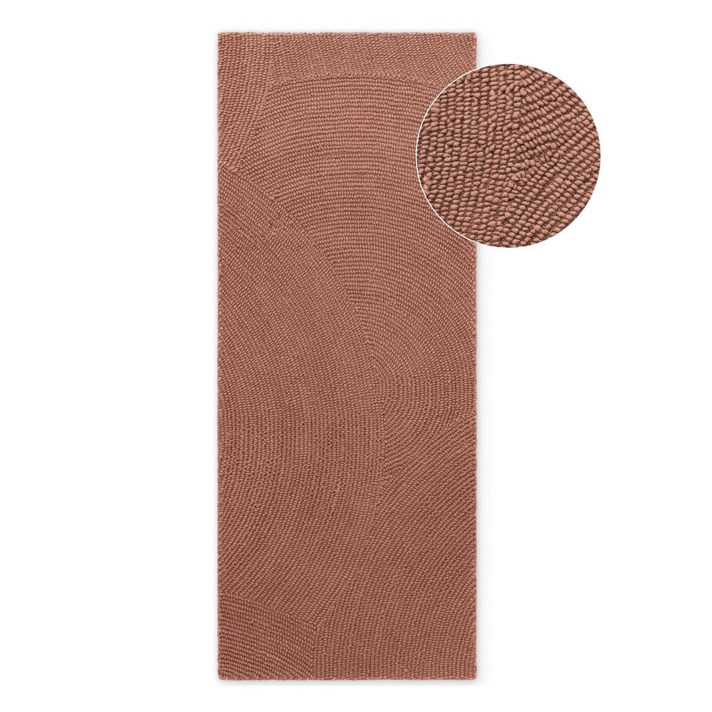 Terrakotta színű kézi szövésű gyapjú futószőnyeg 80x200 cm Calmio – Hanse Home