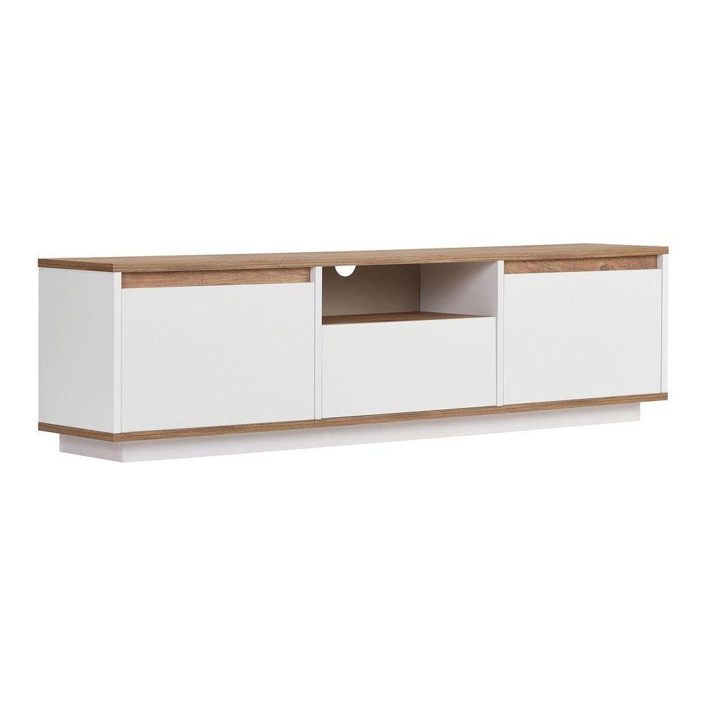 Fehér-natúr színű TV-állvány borovi fenyő dekorral 160x42x30 cm Sentinel – Kalune Design