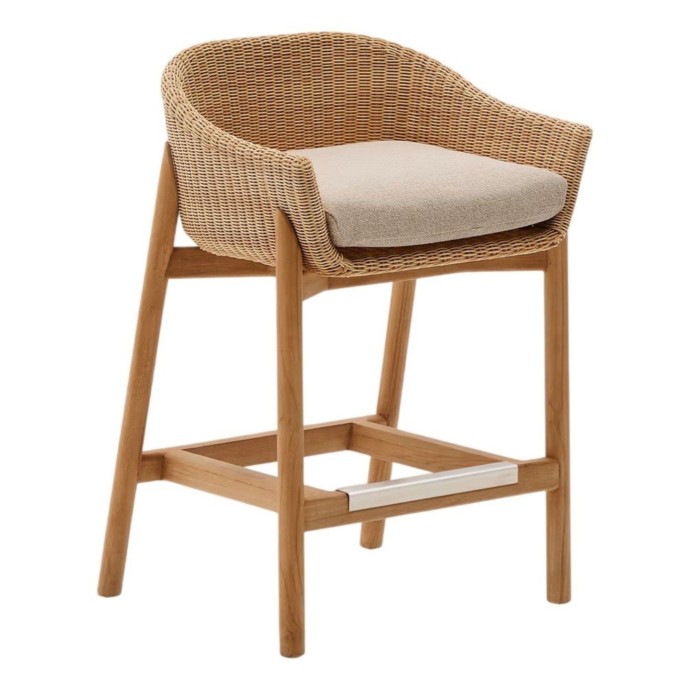 Natúr színű párnázott-rattan kerti bárszék Galea – Kave Home