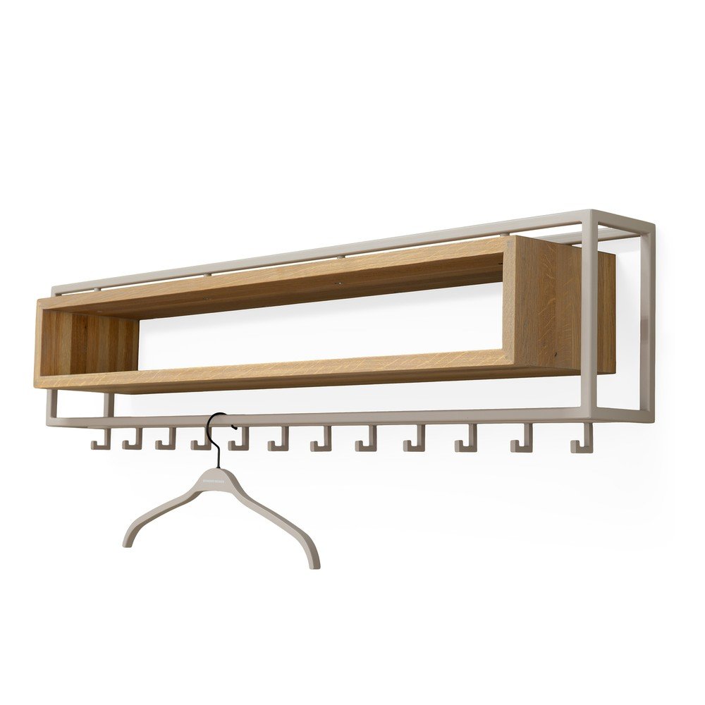Natúr színű-szürkésbarna tölgyfa fali fogas polccal 118 cm School – Spinder Design