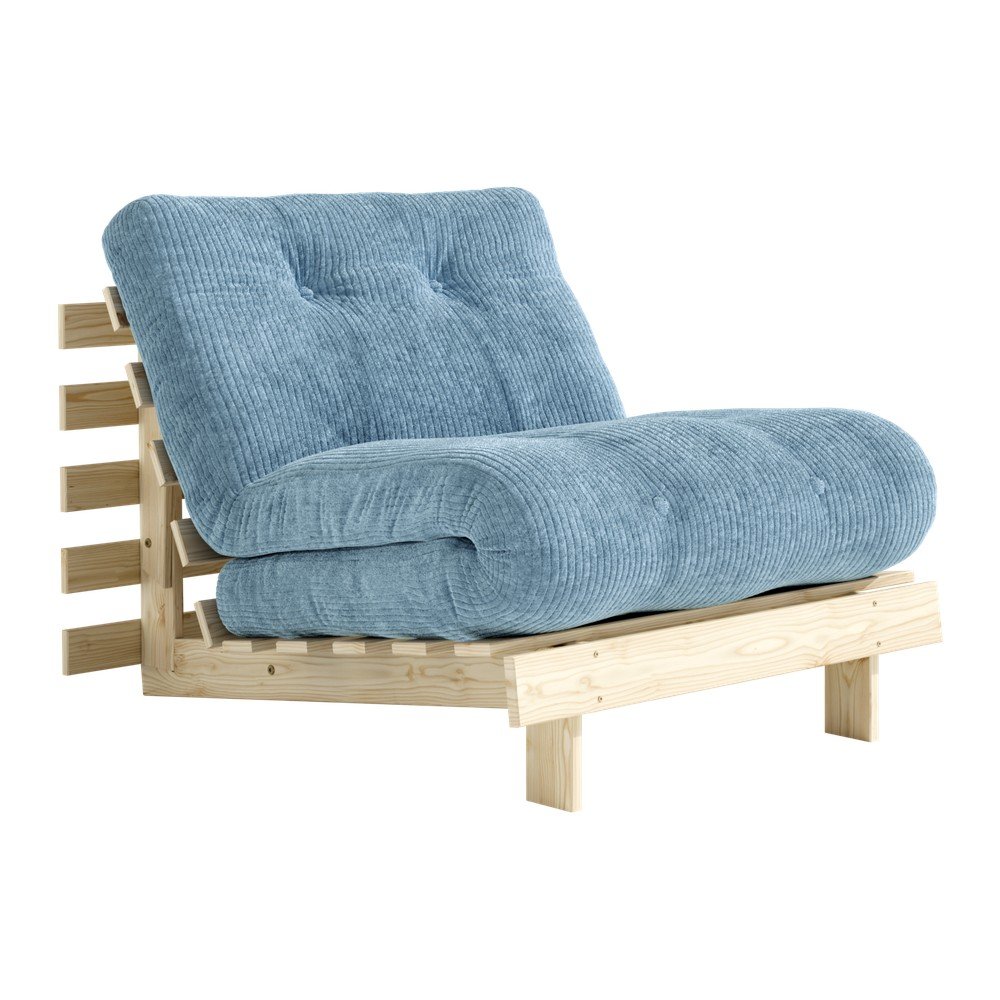 Világoskék kinyitható kordbársony futon fotel Roots – Karup