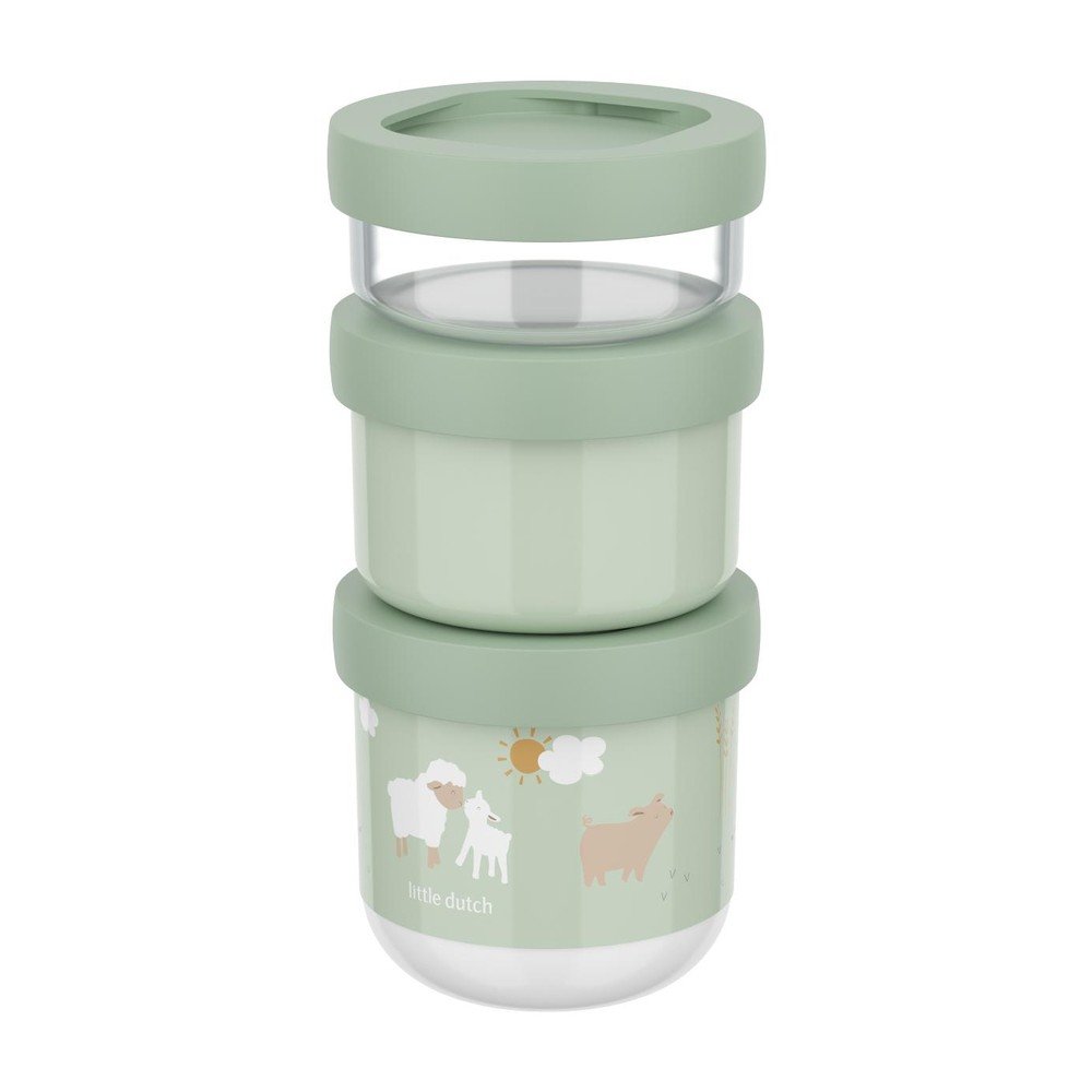 Világoszöld műanyag gyerek uzsonnás doboz szett 3 db-os Little Farm by Little Dutch – Mepal