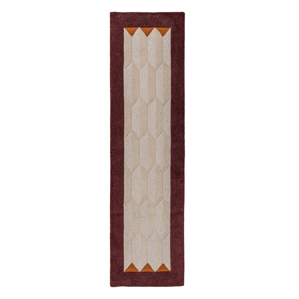 Borvörös-natúr színű kézi szövésű gyapjú futószőnyeg 60x230 cm Apex Border Wool – Flair Rugs