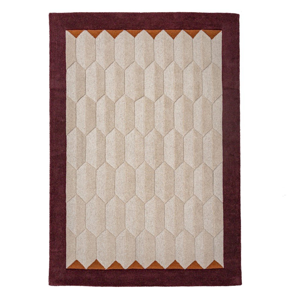 Borvörös-natúr színű kézi szövésű gyapjú szőnyeg 120x170 cm Apex Border Wool – Flair Rugs