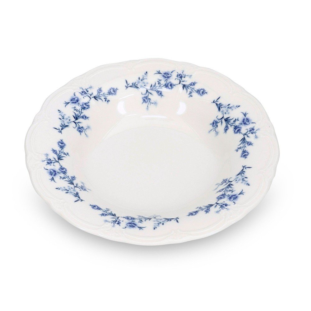 Fehér-kék mély porcelán tányér ø 23