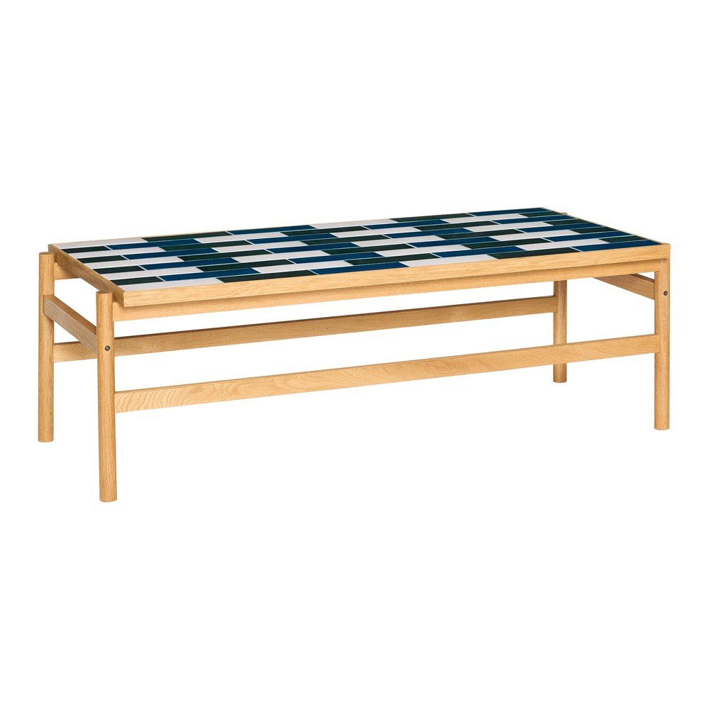 Fekete-fehér-natúr színű dohányzóasztal tölgyfa dekorral 61x132 cm Motif – Hübsch