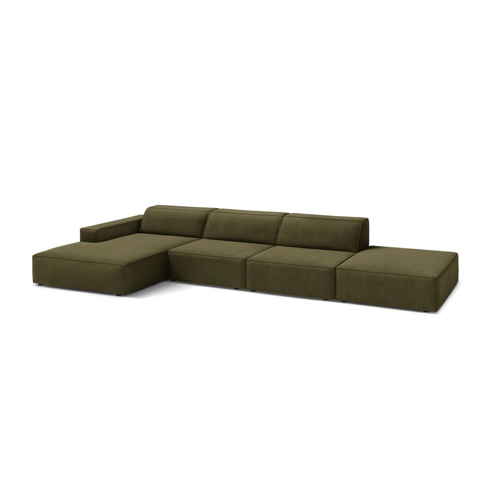 Khaki bársony moduláris sarokkanapé (bal oldali-heverő résszel) Jodie – Micadoni