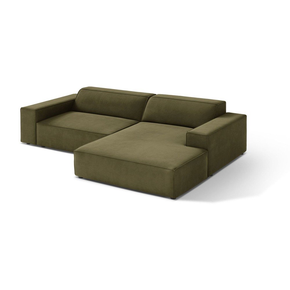 Khaki bársony moduláris sarokkanapé (jobb oldali-heverő résszel) Jodie – Micadoni