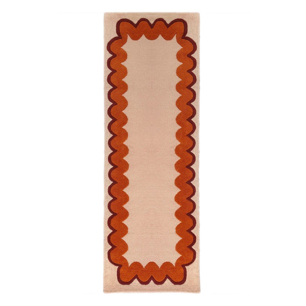 Narancssárga-natúr színű kézi szövésű gyapjú futószőnyeg 80x230 cm Wiggle Wool – Flair Rugs