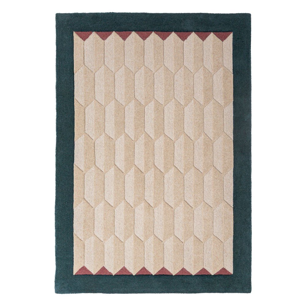 Natúr színű-kékeszöld kézi szövésű gyapjú szőnyeg 200x290 cm Apex Border Wool – Flair Rugs
