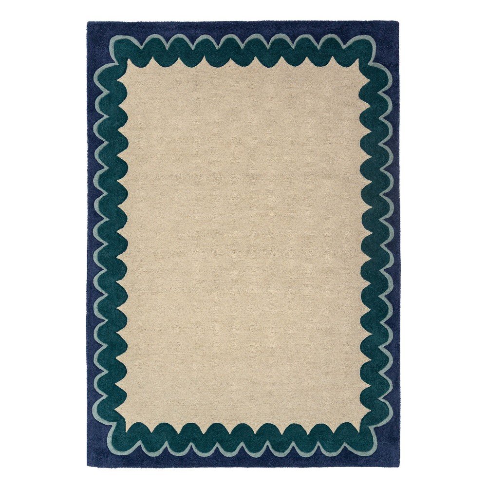 Natúr színű-kékeszöld kézi szövésű gyapjú szőnyeg 200x290 cm Wiggle Wool – Flair Rugs