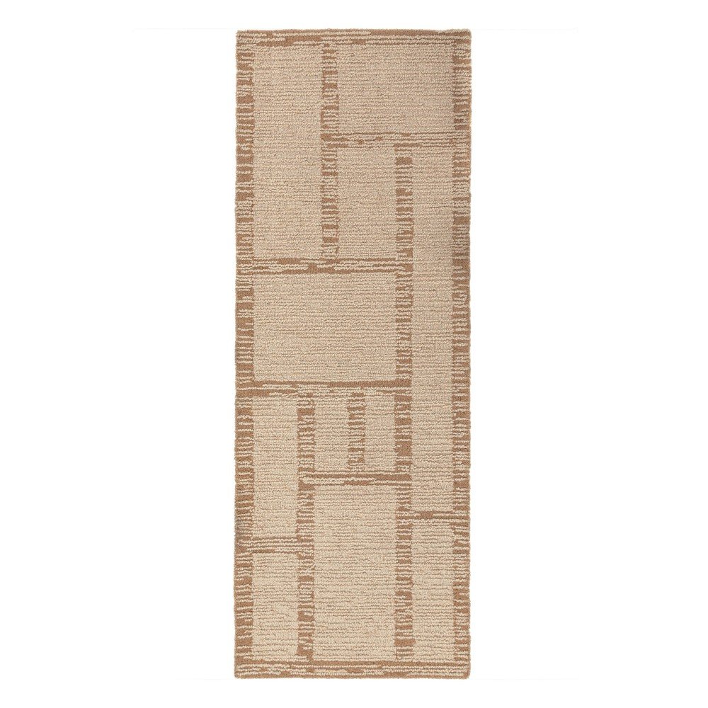 Natúr színű kézi szövésű gyapjú futószőnyeg 80x230 cm Harris Modula Wool – Flair Rugs