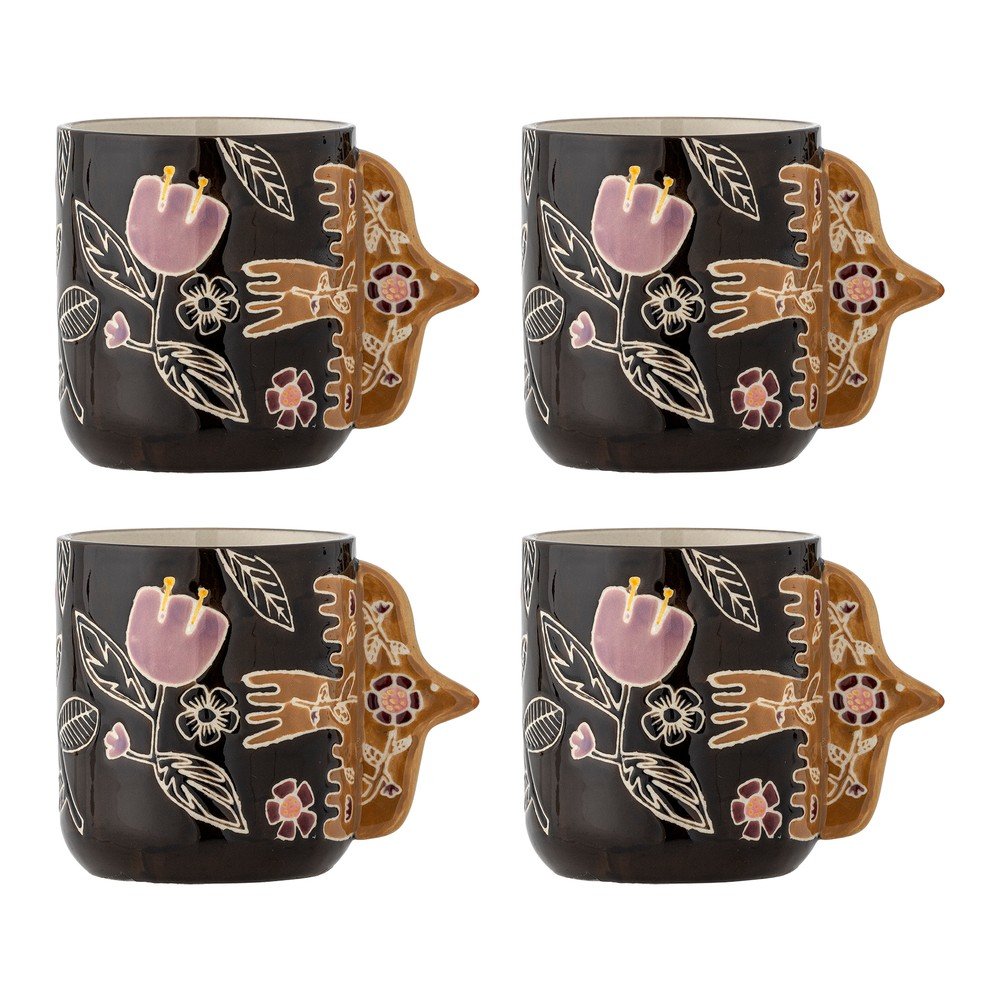 Sötétbarna kőedény csésze szett 4 db-os lattéhoz 325 ml Vivielle – Bloomingville