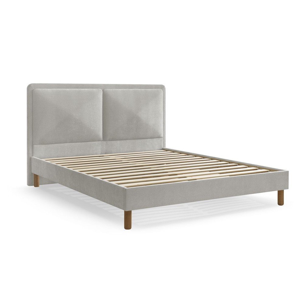 Szürke kárpitozott kárpitozott franciaágy ágyráccsal 140x190 cm Mara – Bobochic Paris