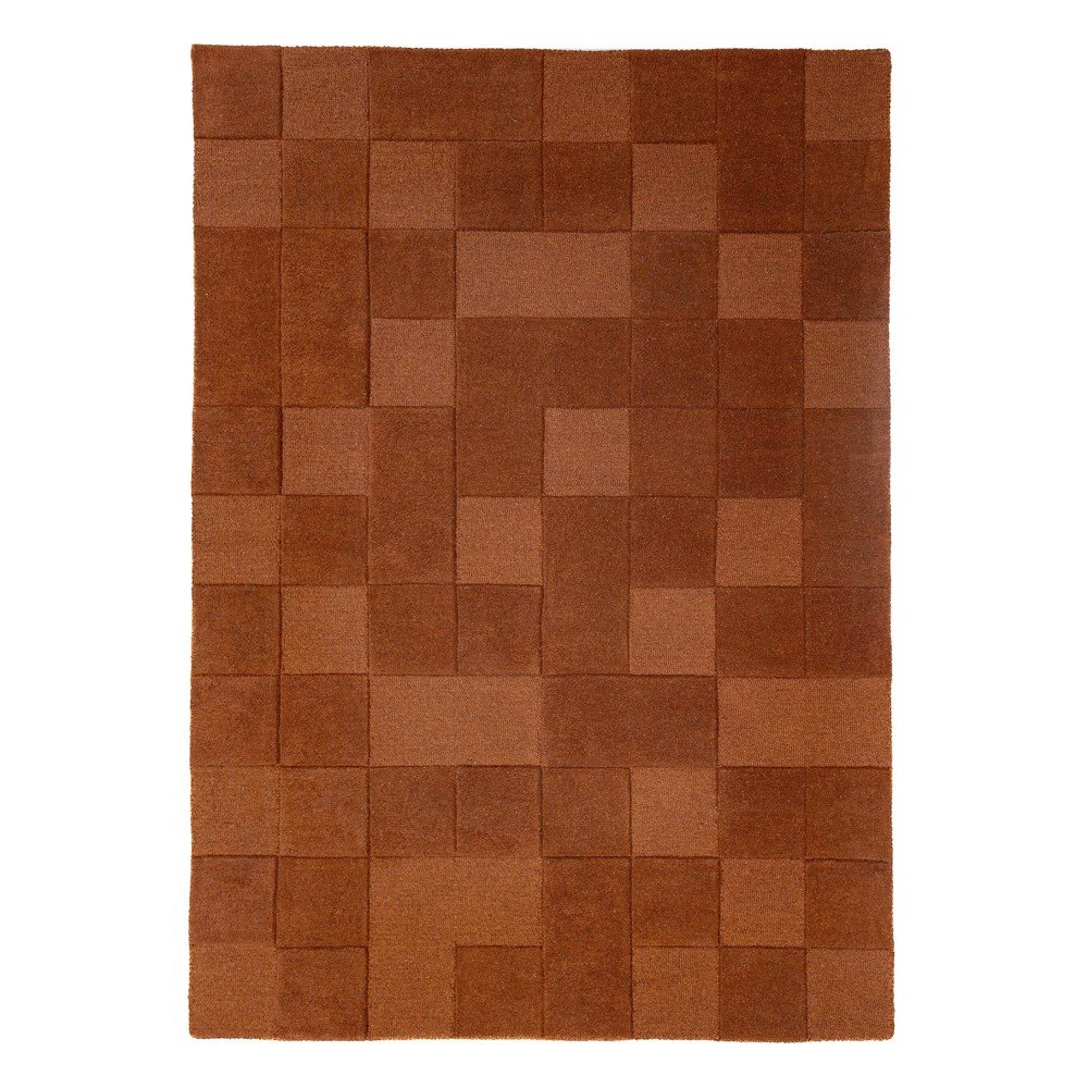 Terrakotta színű kézi szövésű gyapjú szőnyeg 160x230 cm Checkerboard – Flair Rugs