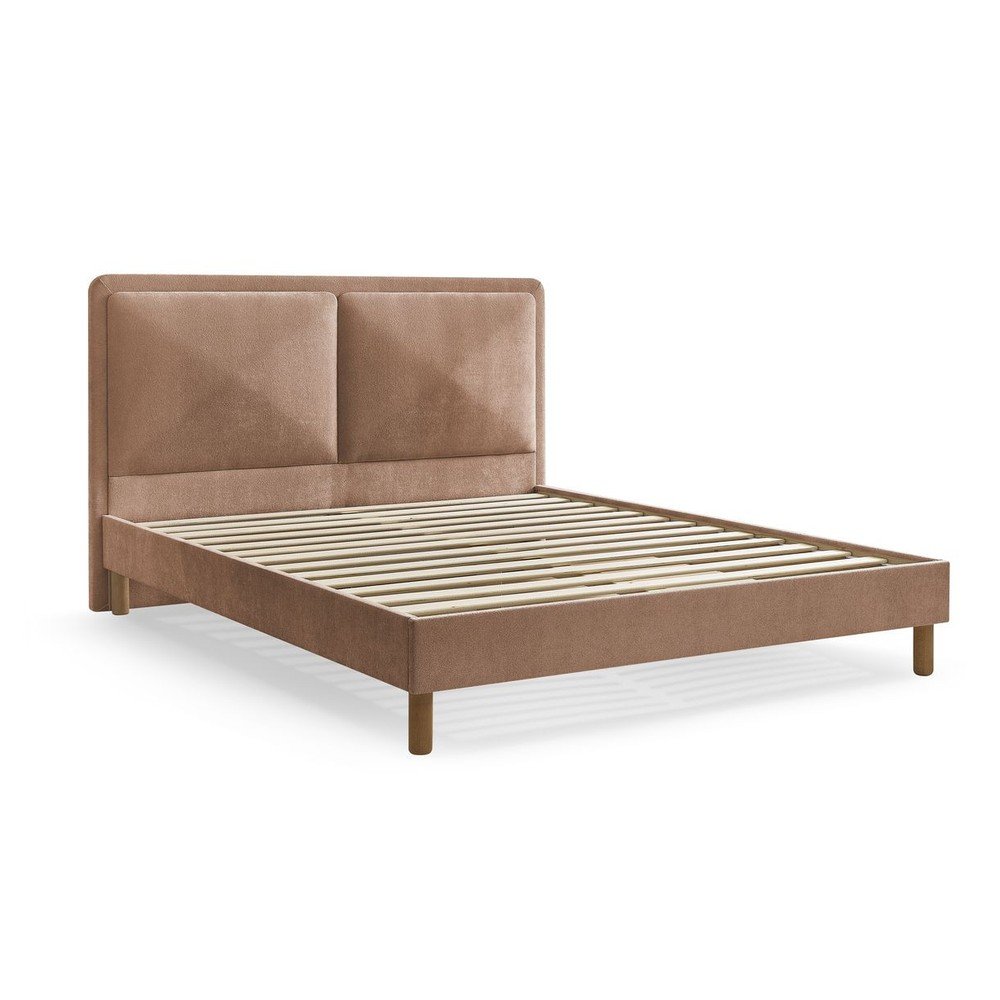 Törtrózsaszín kárpitozott kárpitozott franciaágy ágyráccsal 160x200 cm Mara – Bobochic Paris