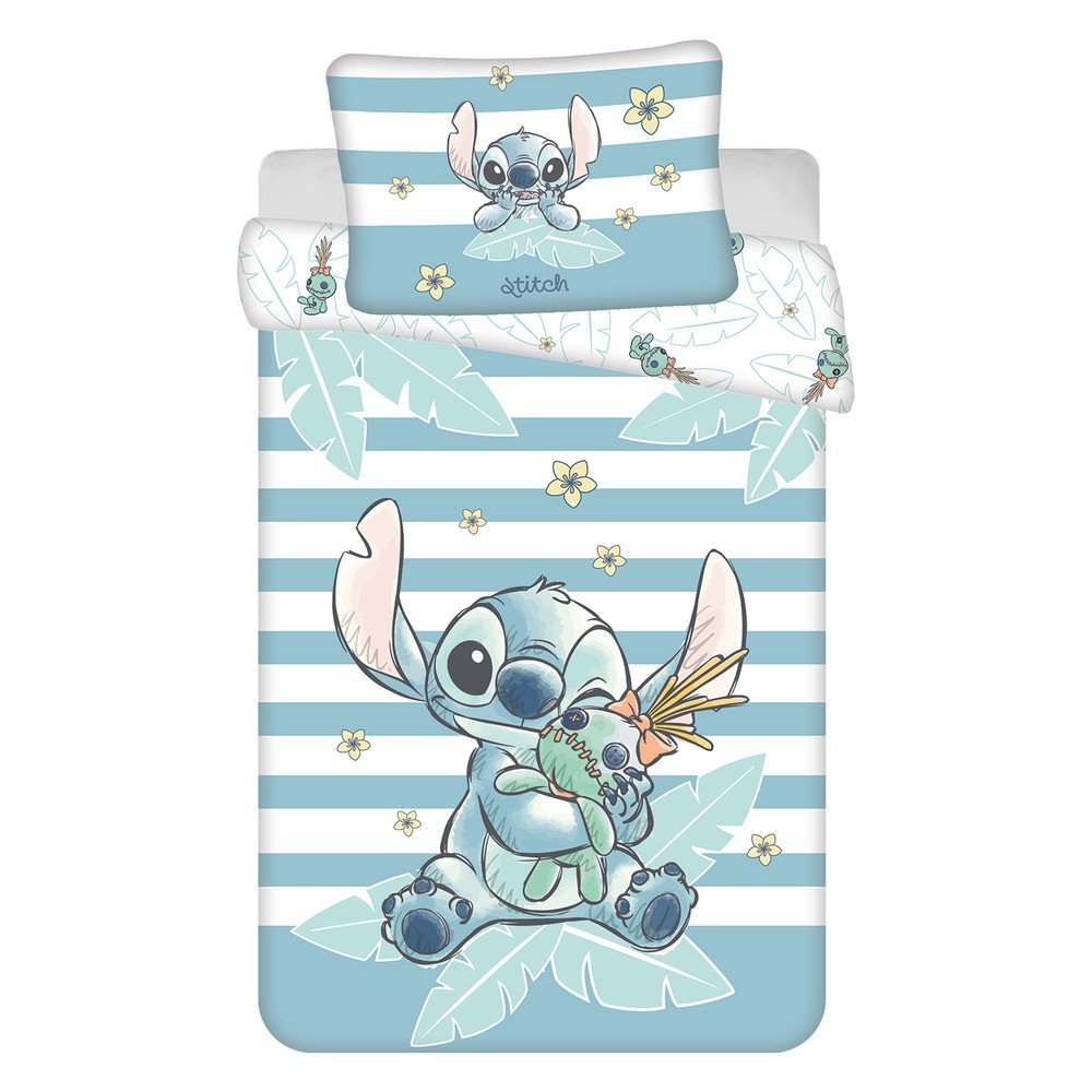 Világoskék pamut gyerek ágyneműhuzat babaágyhoz 100x135 cm Lilo & Stitch "Tropical Hugs" – Jerry Fabrics