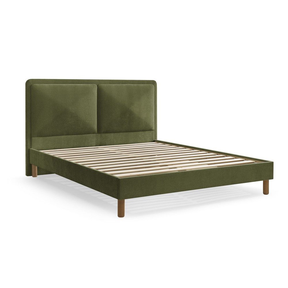 Zöld kárpitozott kárpitozott franciaágy ágyráccsal 140x190 cm Mara – Bobochic Paris