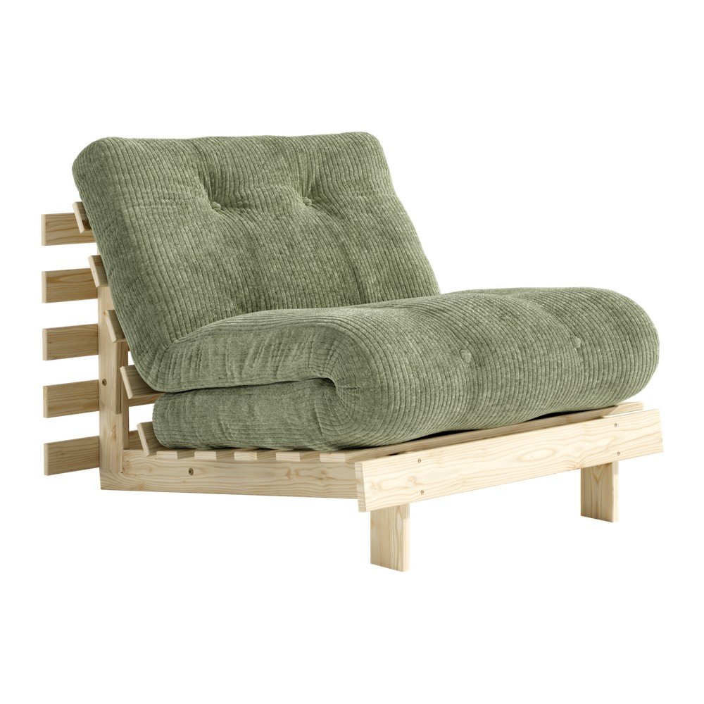 Zöld kinyitható kordbársony futon fotel Roots – Karup