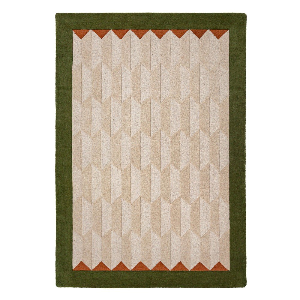 Zöld-natúr színű kézi szövésű gyapjú szőnyeg 120x170 cm Apex Border Wool – Flair Rugs