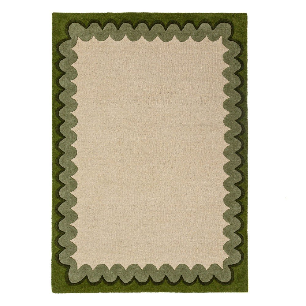 Zöld-natúr színű kézi szövésű gyapjú szőnyeg 140x200 cm Wiggle Wool – Flair Rugs