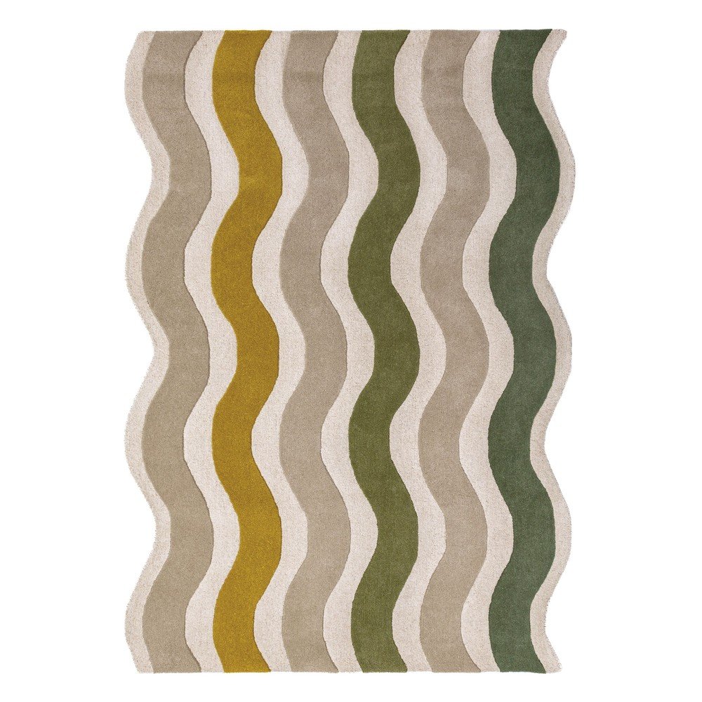 Zöld-natúr színű kézi szövésű gyapjú szőnyeg 160x230 cm Cascade Wool – Flair Rugs