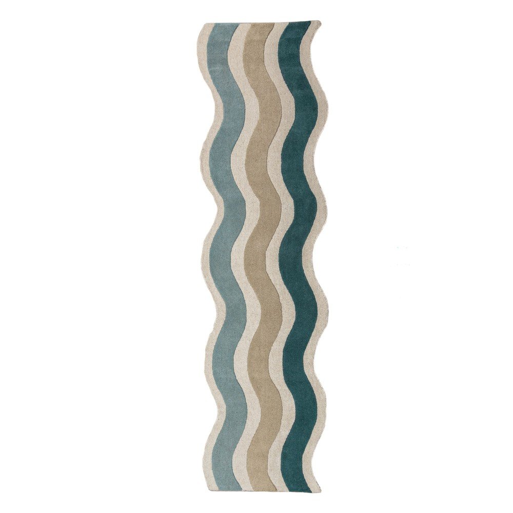 Kék kézi szövésű gyapjú futószőnyeg 80x300 cm Cascade Wool – Flair Rugs